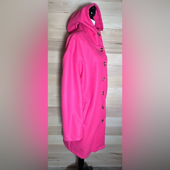 Vibrant Pink Hooded Cape Coat Size XL Barbie core Fall Dressy Pink lady Cotton - Picture 3 of 11